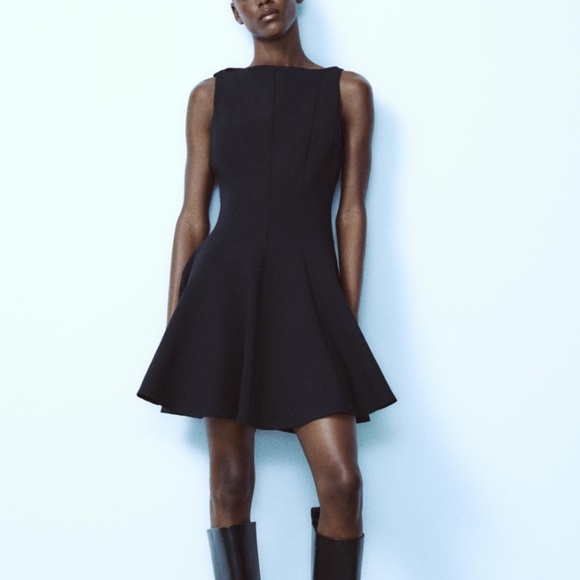 ZARA Knit Black Fit and Flair Knee Length Dress Size Small - Picture 10 of 10
